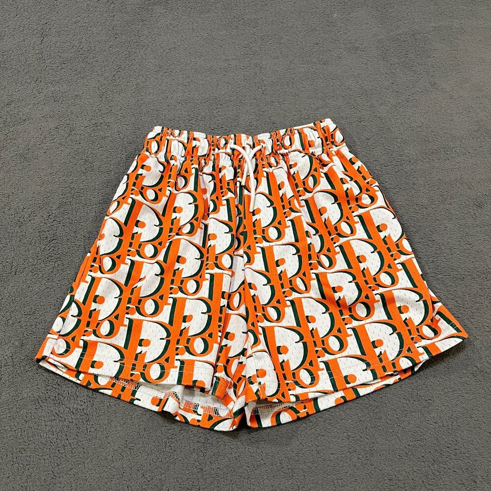 Mr. Remade Monogram Orange Green Mesh Casual Athletic Shorts Men's Size Small